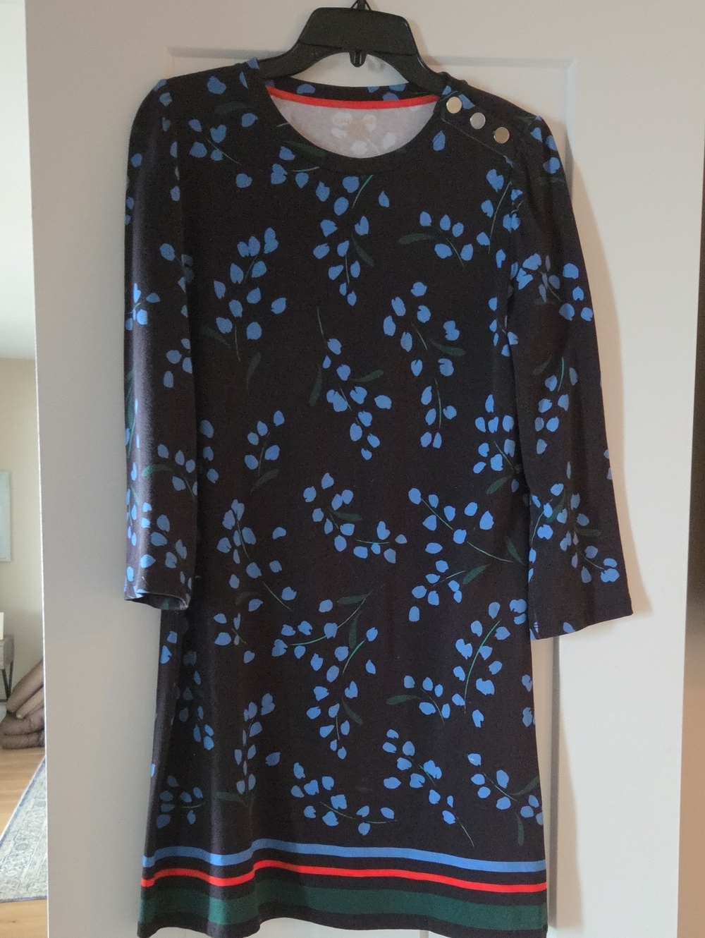 Kate Spade Black Shift Dress with Blue Floral Print